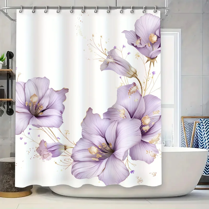 ดอกไม้ผ้าม่านตกแต่งห้องน้ําสีขาวกันน้ําพิมพ์ดอกไม้ Bath MAT ฝักบัวห้องน้ําตกแต่งขนาดที่กําหนดเอง Avai 1