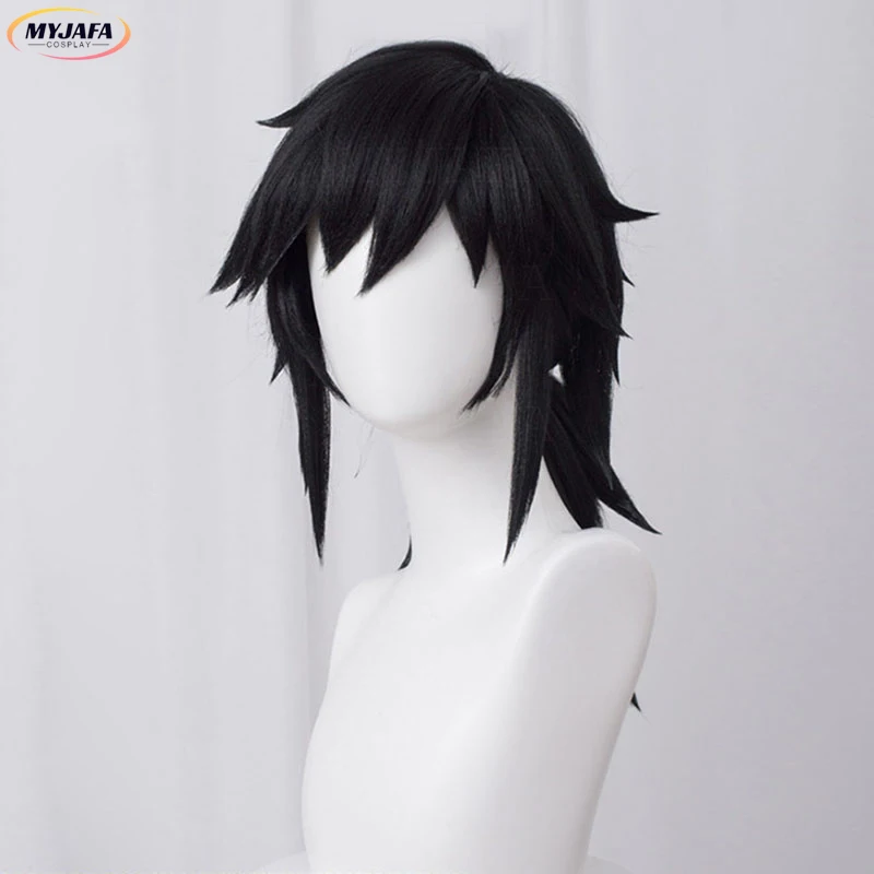 Hochwertige Tomioka Giyuu Cosplay Perücke Cosplay Schwarzer Zopf Hitzebeständige Kunsthaar Anime Perücken + Perückenkappe – Detail 2