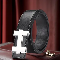 3.5cm Stylish Designer Belt with Gold and Silver Smooth Buckle - 120cm (Yinhei)