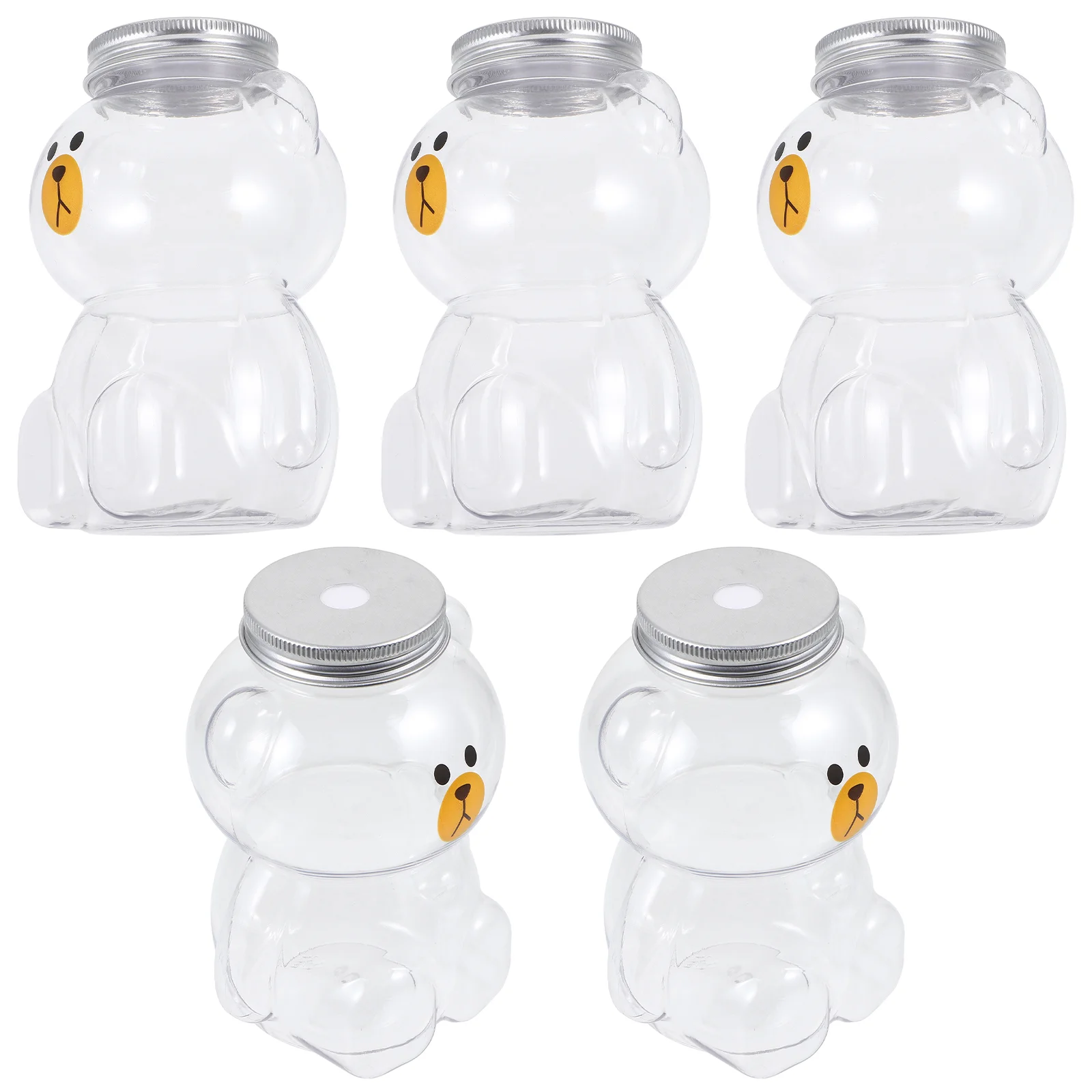 

5 Pcs Valentine Drinks Container Juice Bottles Milk Tea Bear Plastic