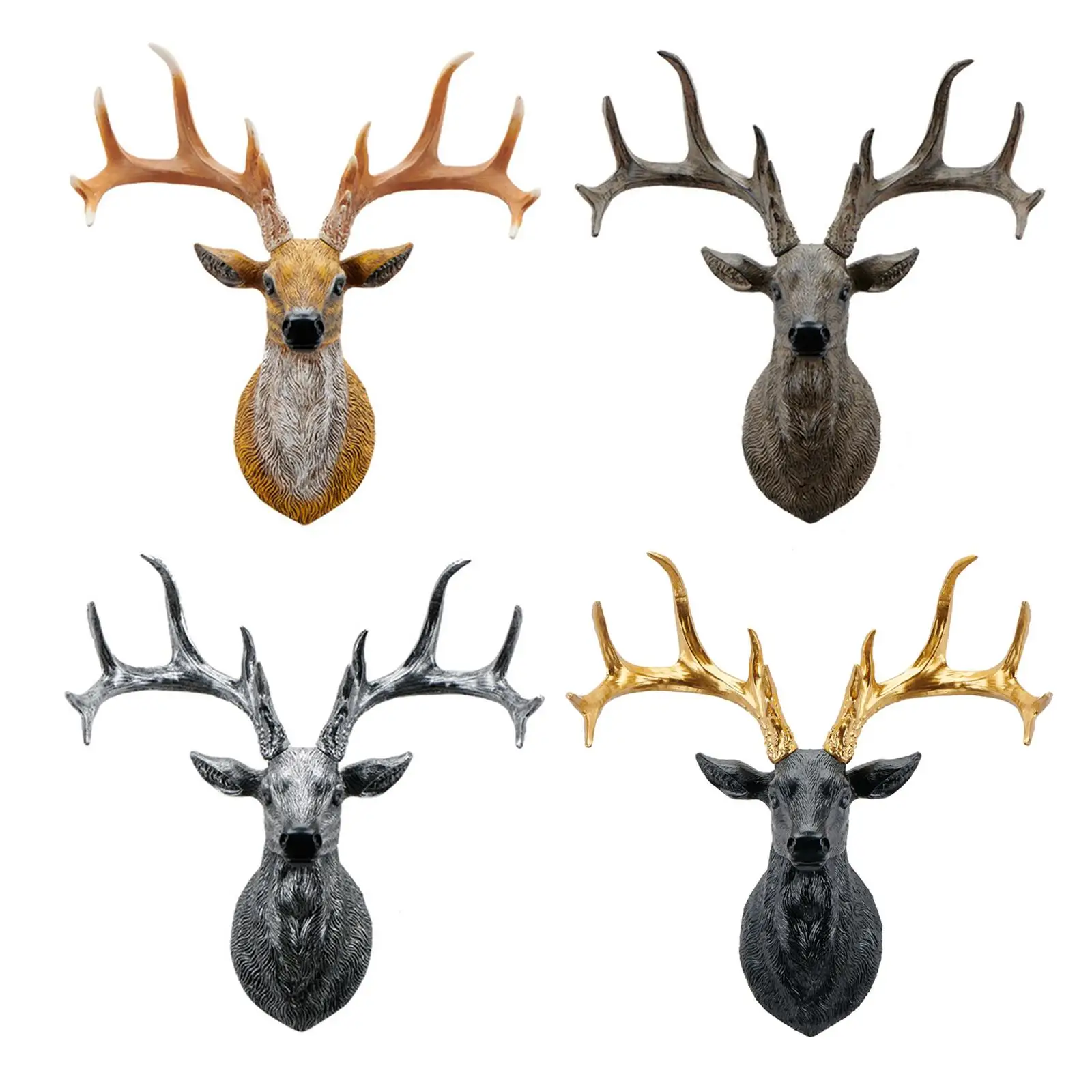 Deer Head Statue Wall Mount Antlers Resin for Living Room Wall ...