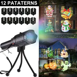 Christmas LED Laser Lights Outdoor Moving Landscape Snowflake Santa 12 Pictures Projector Light Xmas Decoration