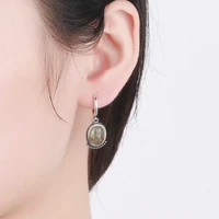 Boucles d'oreilles pendantes en argent œil de tigre, boucles d'oreilles ovales en pierres précieuses vintage à perles, bijoux de mode bohème pour femmes, vente chaude transfrontalière 3