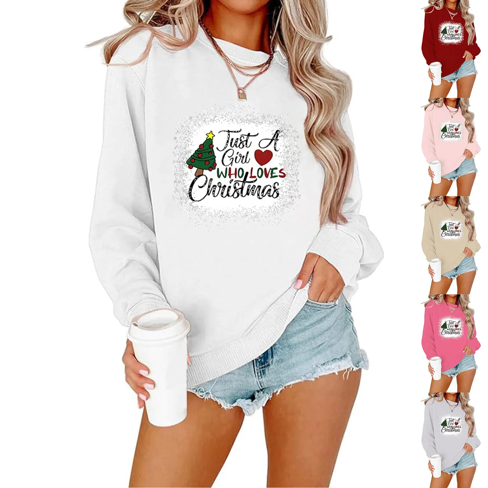 

Active Fleece Jacket Women's Casual Christmas Letter Print Round Neck Long Sleeve Hoodless Sweatshirt For Autumn And Winter