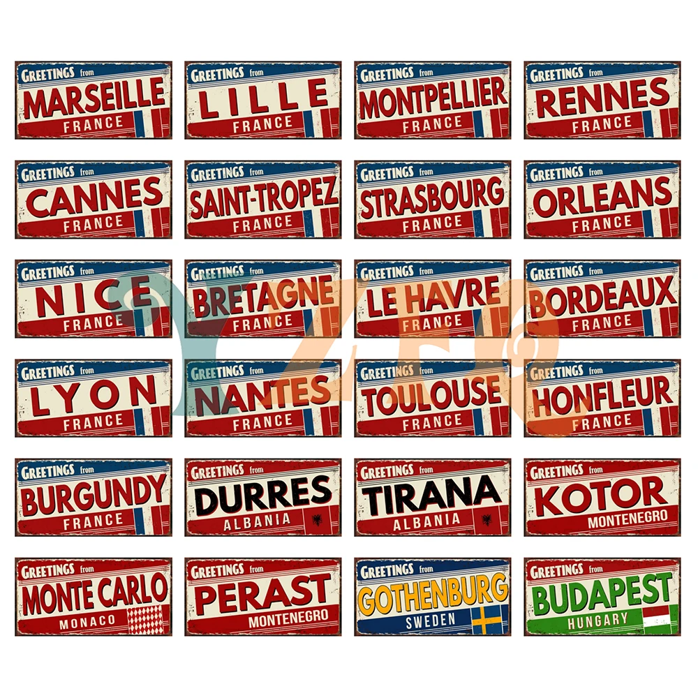 

Greetings From Lille Lyon Kotor Budapest Metal Tin Sign Wall Decor Plate Vintage Plaque Shop Home Decor Gift 6x12 Inch KL-0436B