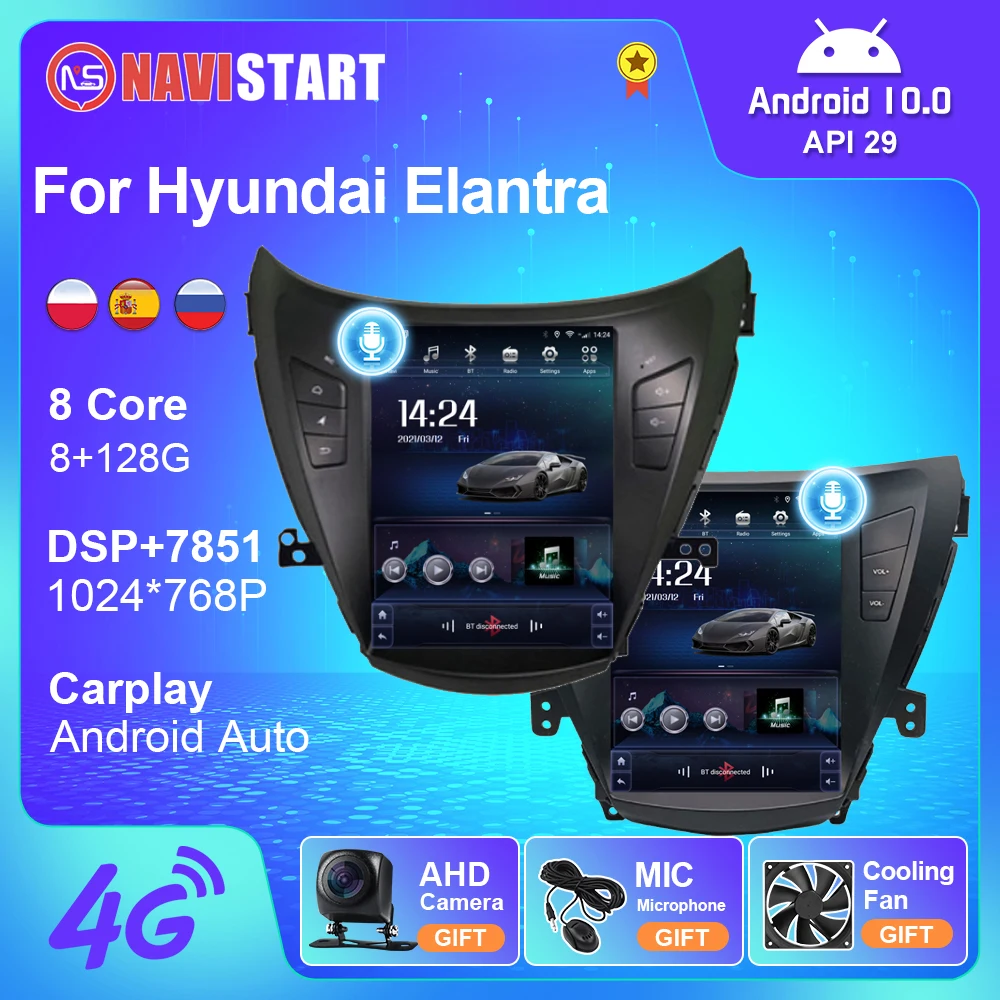 

NAVISTART аудио для Hyundai Elantra 2011-2016 автомобильное радио Тесла стиль Android 10 авто Carplay мультимедийный видеоплеер навигация