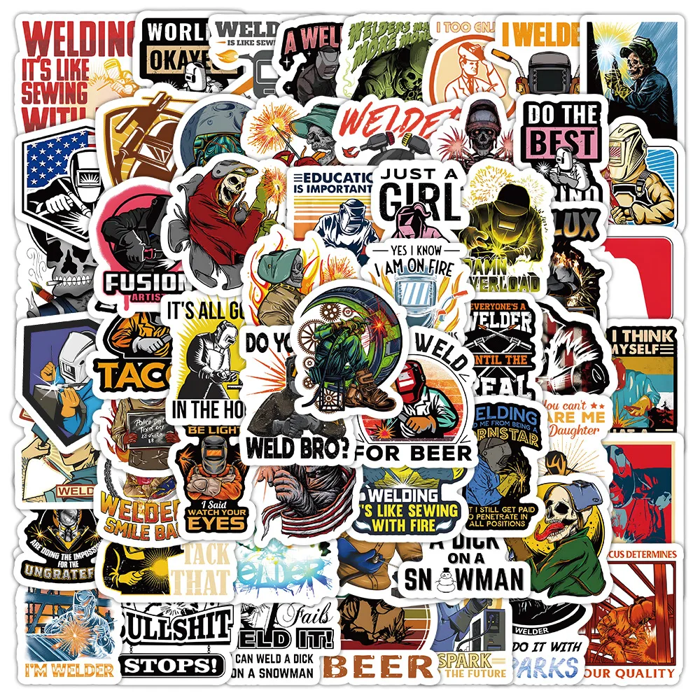 10/30/50/100PCS Cartoon Welder Sticker Waterproof Decal