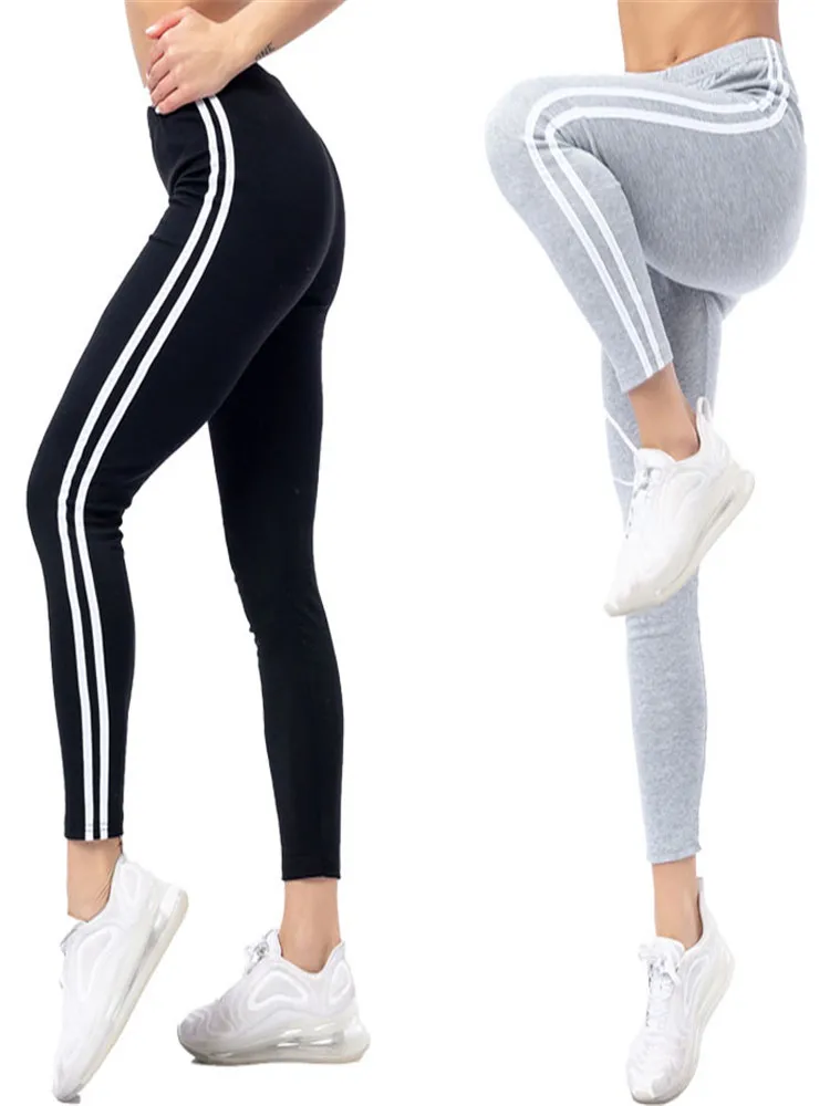 seamless leggings CUHAKCI Fitness Yoga Pants Women Black White Striped Printed Leggings Sportwear Gym Tights Elastic Ankle Length Push Up Leggins flare leggings