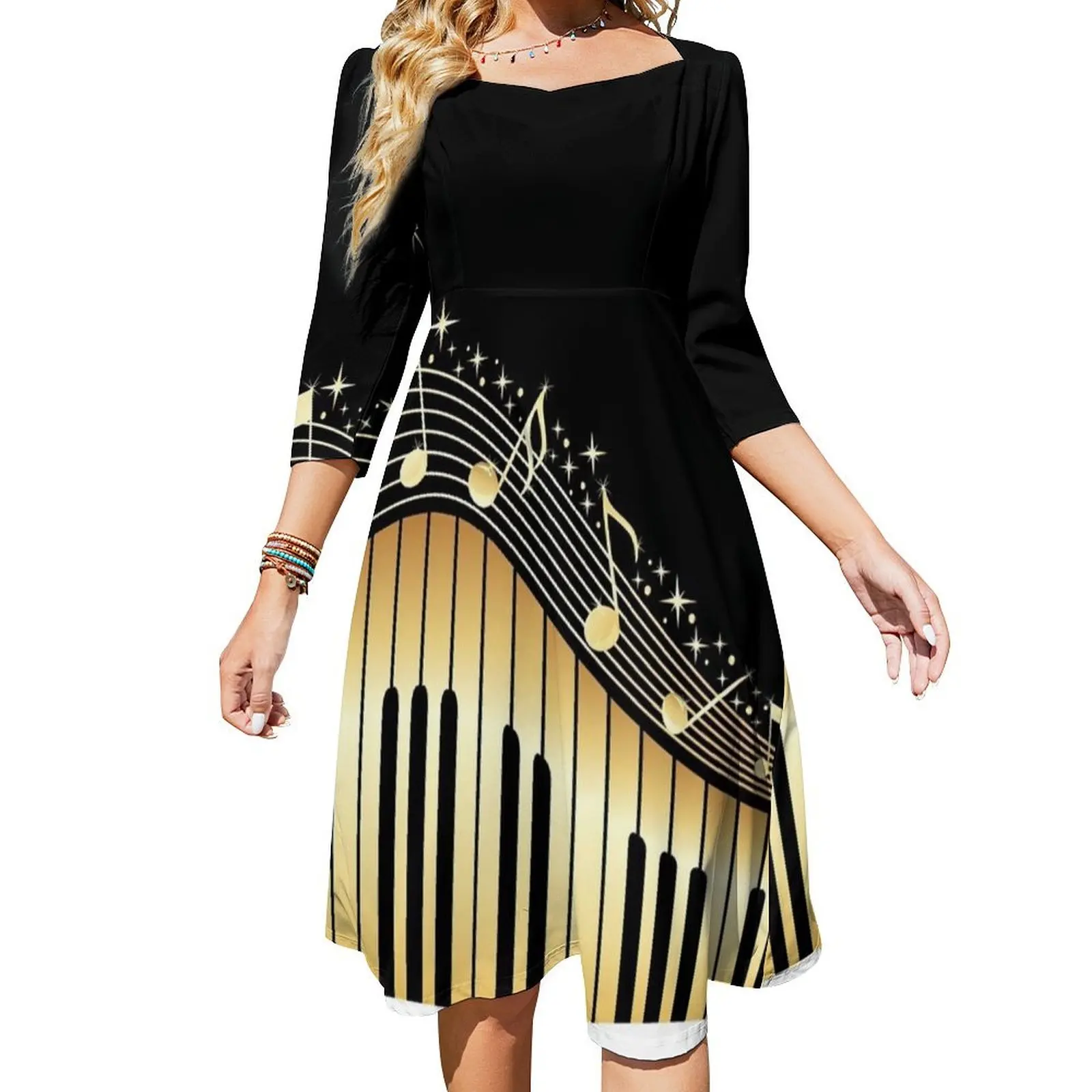 

Платье с расклешенной Золотой клавиатурой пианино, летнее платье, женские платья 2024, модные элегантные женские платья 2024