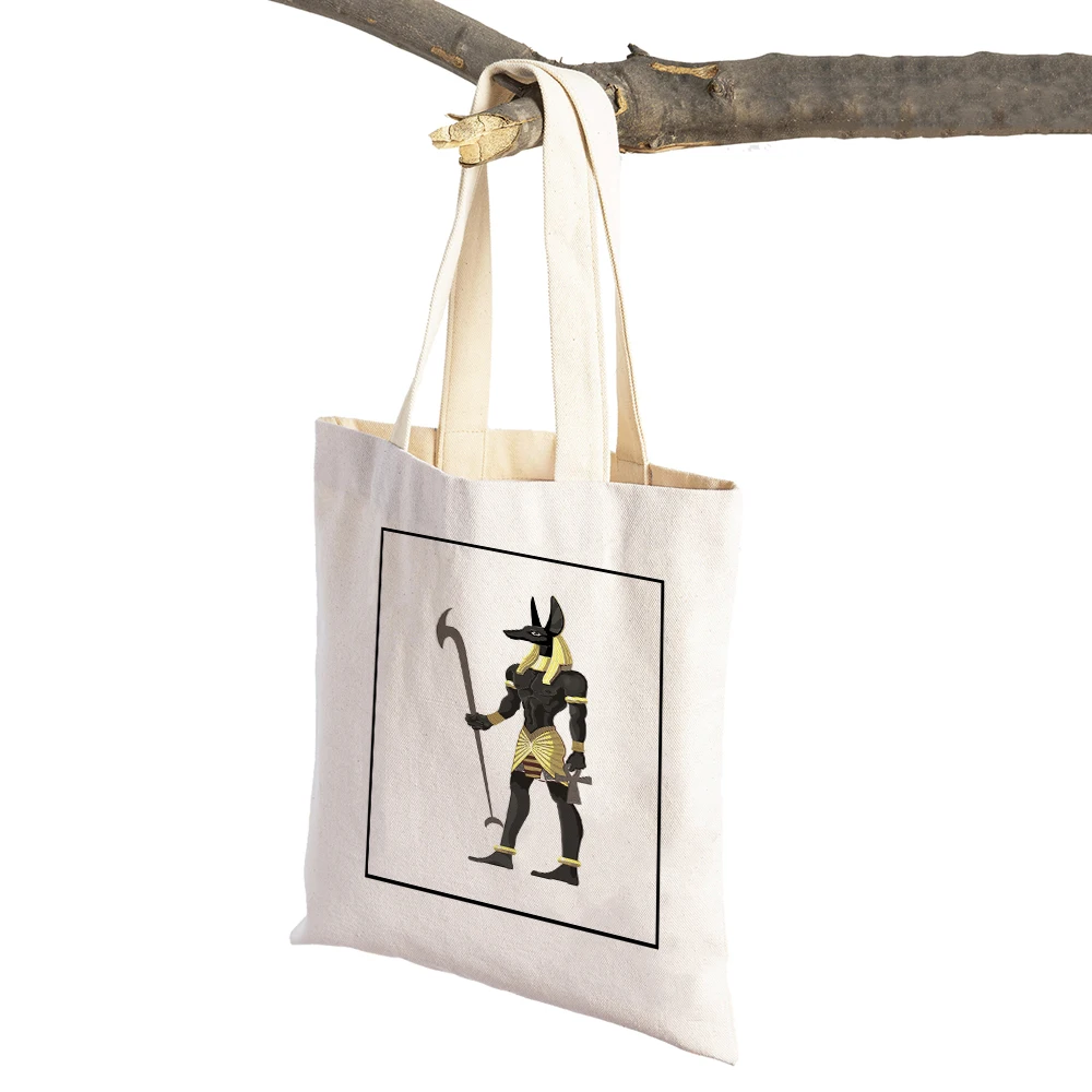 

Cartoon Ancient Egypt Totem Pharaoh Women Canvas Shopping Bags Eco Fashion Anubis Lady Shopper Bag Supermarket Tote Handbag