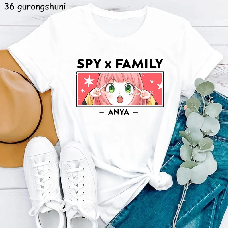 

Newest Spy X Family Cartoon Print T Shirt Girls Summer Fashion T-Shirt Femme Japan Anime Anya Forger Female Tshirt Streetwear