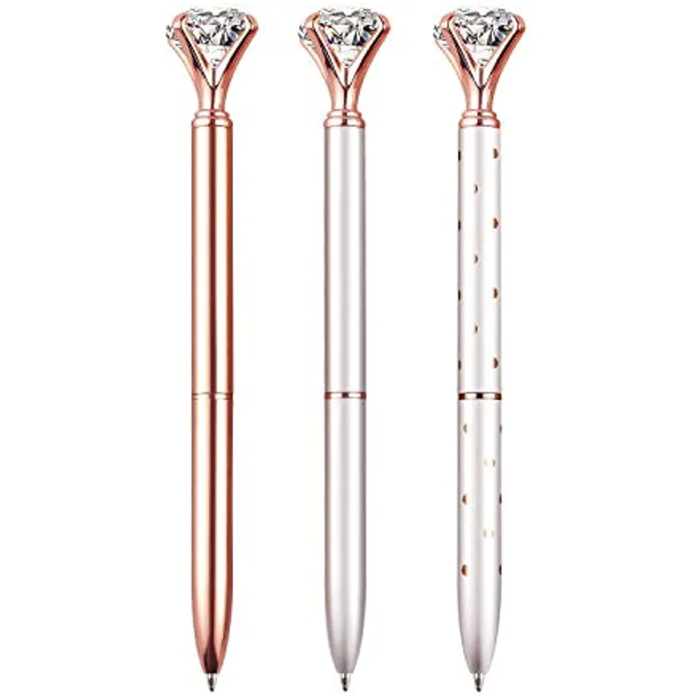 Set Di 3 Penne A Sfera Con Corona A Diamante – Inchiostro Nero, 1.0 Mm, Per Scuola, Ufficio E Regali Eleganti (Disponibili In 9 Colori)