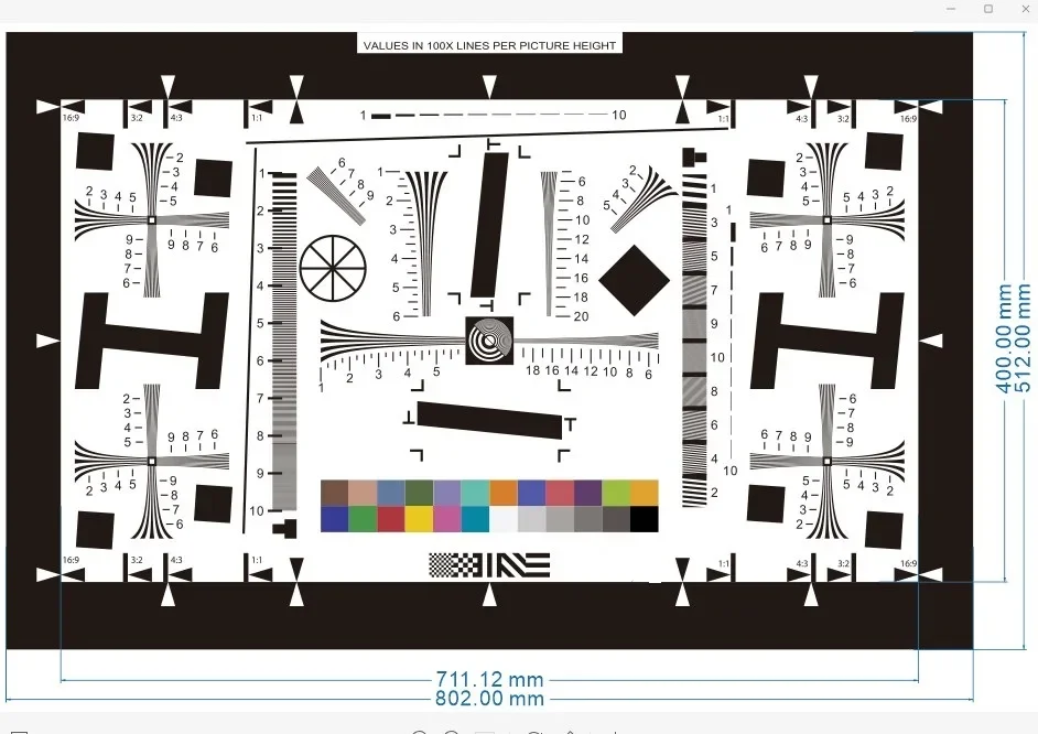 

Charttu ISO12233 QS2X 711x400x0, 25 мм, линейное измерение высокого разрешения 2000 LW/PH, Таблица тестирования + 24 светоотражателя Colorchecker