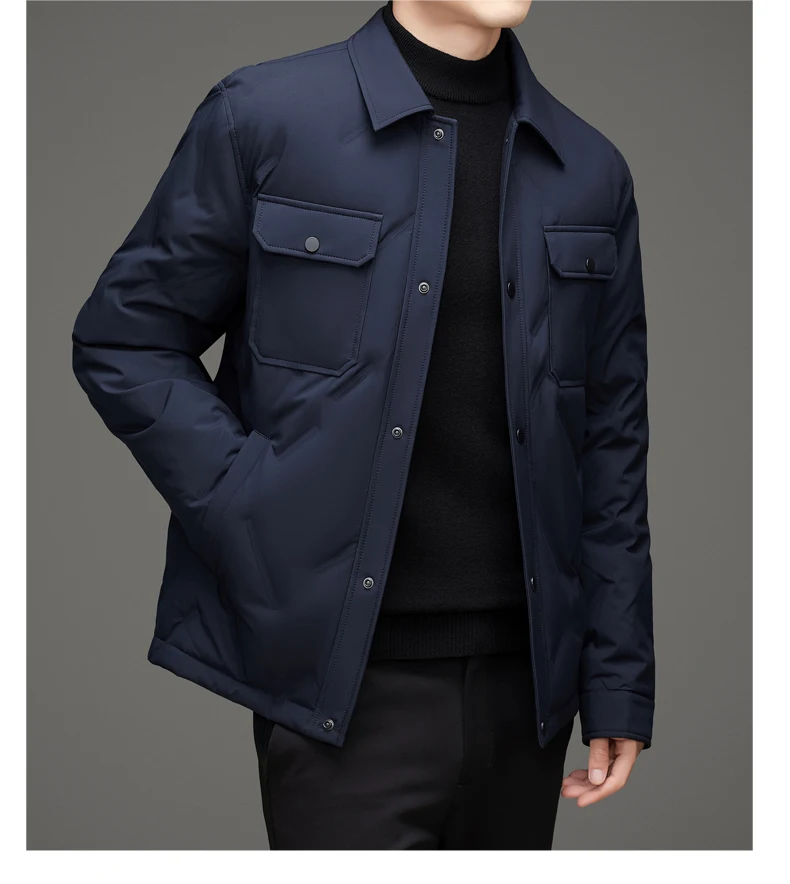 Leichte Herren-Daunenjacke Herbst Winter Lässige Einfarbige Warme Slim-Fit Knopf-Pufferjacke Winddichte Wattierte Oberbekleidung – Detail 11