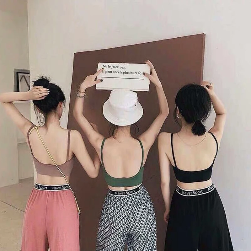 Sports Bra Womens Bras Gym Top Sports Underwear Sports Tank Top Sexy Thin Strapes Sports Bra Gym Bra Backless Sports U-Shape Beauty Back Yoga Breathable Women Top Chest Pads