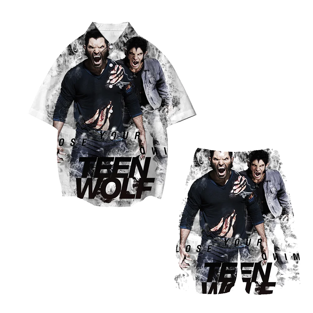 

Teen Wolf Casual Loose Shirt Tops Boys Girls Kids Short Pants Suits Men Women Lapel Short Sleeve Shirts Set