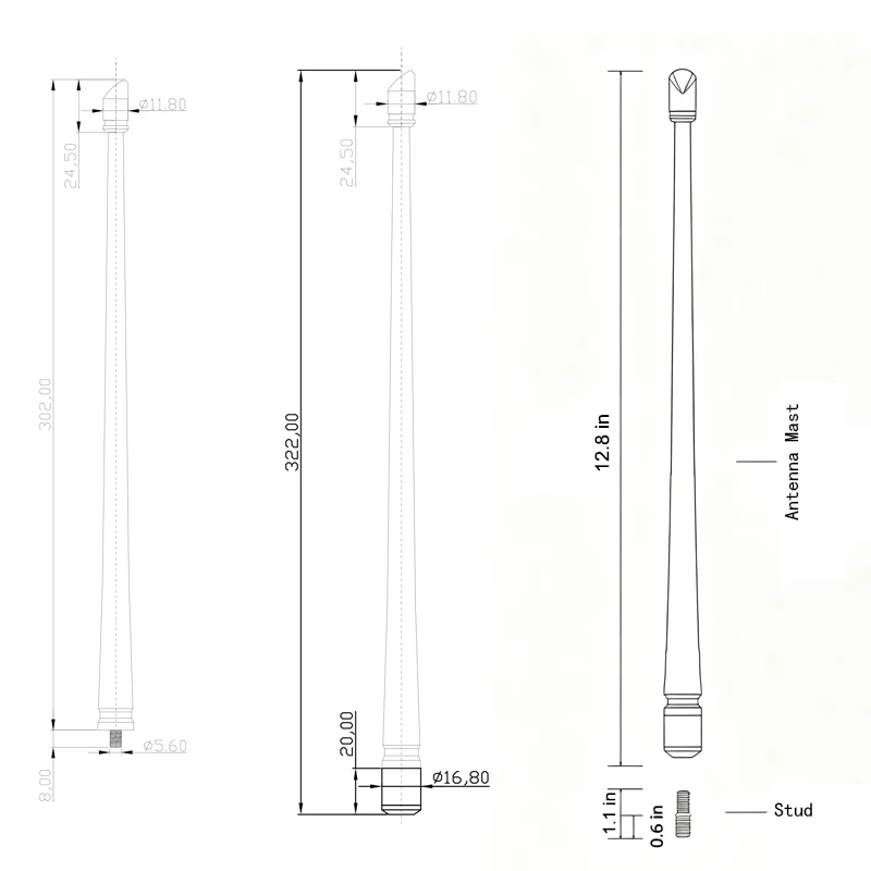 32CM AM/FM 라디오 안테나, Dodge Ram 1500, Jeep Wrangler JK/JL, Ford F150에 적합, 차량용 플렉시블 안테나