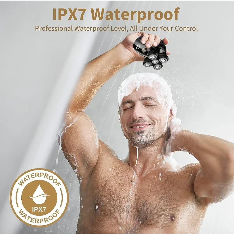 5-in-1 Electric Razor IPX7 Waterproof for Bald Men Wet/Dry LED Display Rechargeable 5D Rotary Shaver Grooming Kit Head Shavers electric shaver