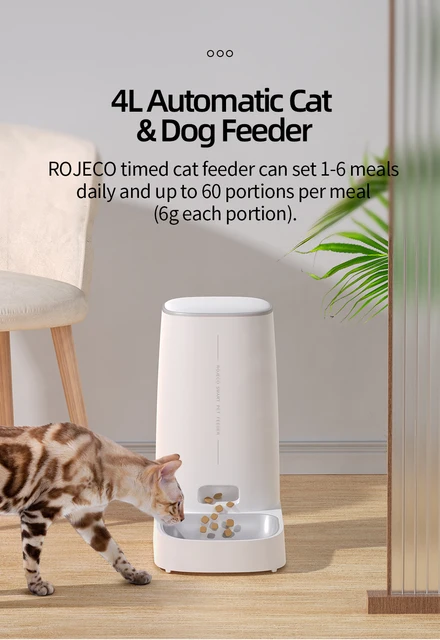 ROJECO Automatic Cat Feeder Pet Smart Cat Food Kibble Dispenser Remote –  TekDukan