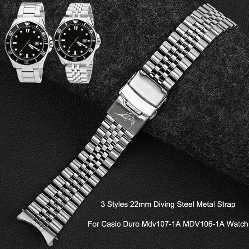Styles 22mm Diving Steel Metal Strap For Casio Duro Mdv107-1A - Main Image