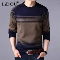 Autumn Winter Casual Loose Vintage Striped Sweaters Man Long Sleeve All Match Pullover Male Keep Warm Fashion Gentmen Clothes 1