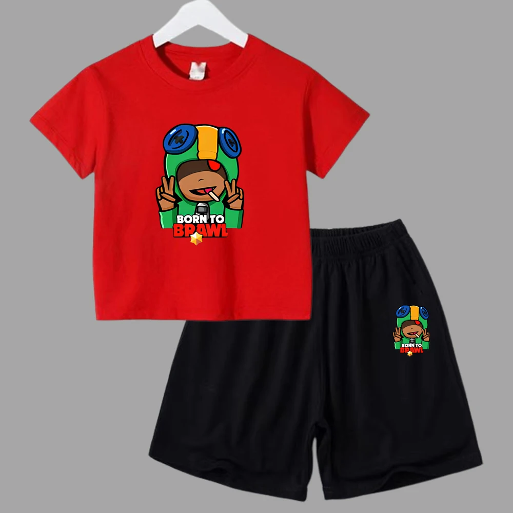 thumbnail image 1 of Conjunto de 2 piezas de camiseta y pantalones cortos divertidos de verano para niños y adolescentes, juego de lucha de algodón, Anime, Cosplay, ropa informal para niño y niña, conjunto para bebé, 1 of 5