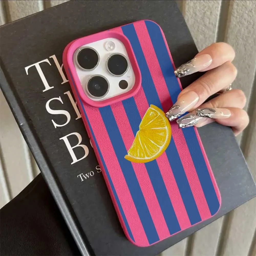 Blue White Striped Lemon Silicone Matte Phone Case - Soft Shockproof Cover