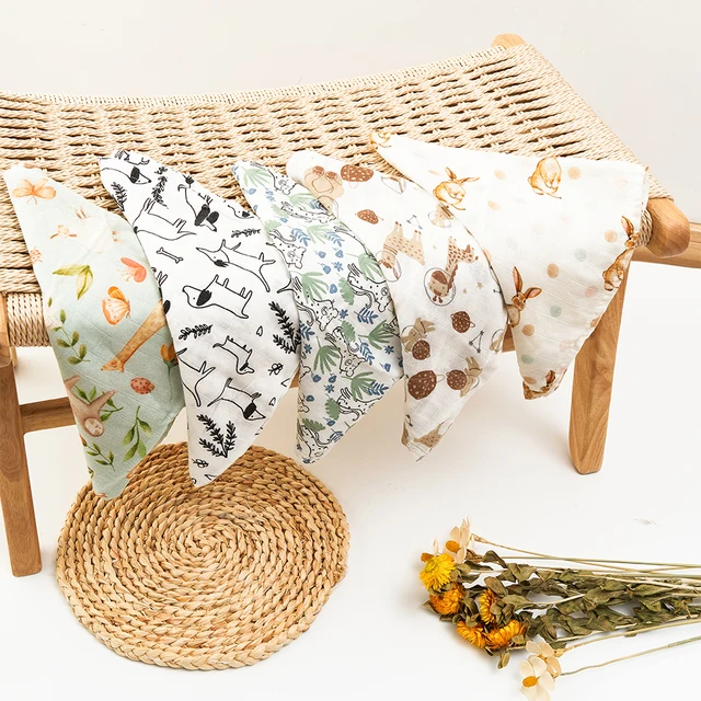 HappyFlute 60*60cm 5Pcs/set Multi-Function Muslin Swaddle Feeding Burp Cloth Newborn Soft Cotton&Bamboo Baby Face&Hand Wash Wipe 3