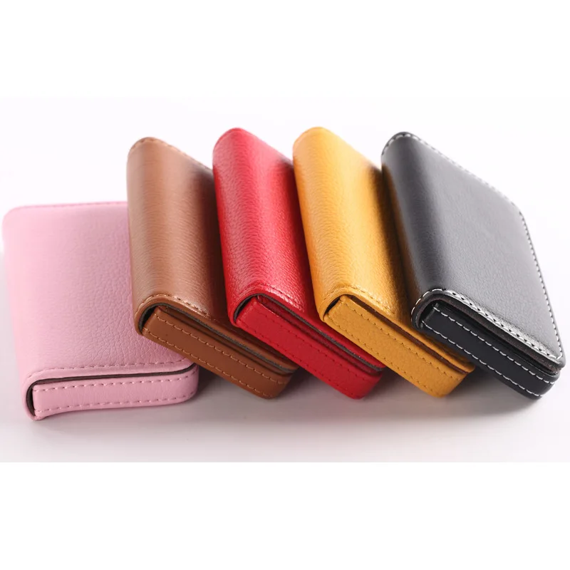 PU Leather Business Card Holder Magnetic Buckle Slim Pocket Large Capacity Portable Credit Case 1pc