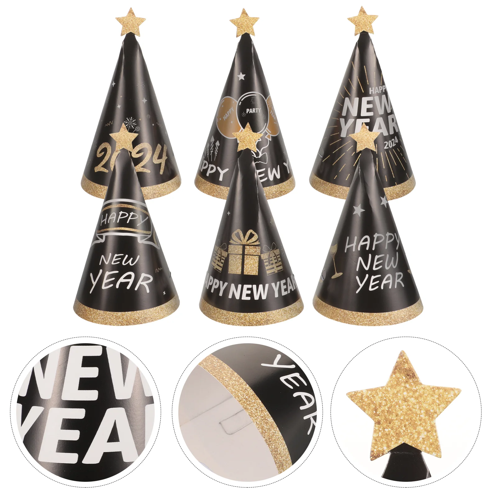 

6Pcs New Year Eve Party Paper Hats New Years Eve Party Decorations New Year Paper Cone Hats