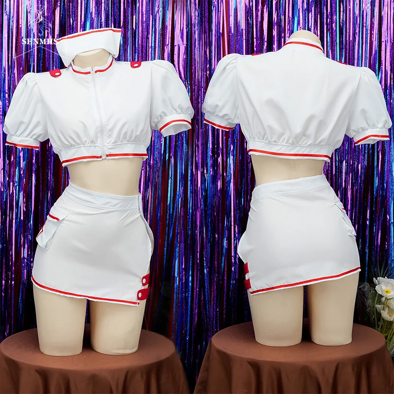

SENMHS Sexy Lingerie Cosplay Nurse Uniform Women Dress Erotic Baby Doll Lingerie Porno Costumes Night Club Wear Set White