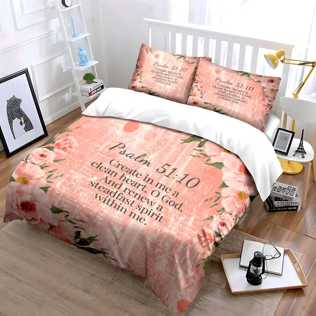 Ensemble de literie imprimé sur le thème des versets bibliques inspirants, décoration de chambre pour enfants et adultes, ensemble de literie exquis en trois pièces, cadeau 1