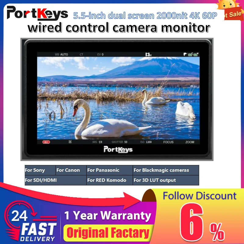 Portkeys BM5IV Monitor 5.5 inch Camera Control Monitor 2000Nits 4K60P HDMI 3G-SDI Wide Color Gamut for For 3D LUT output