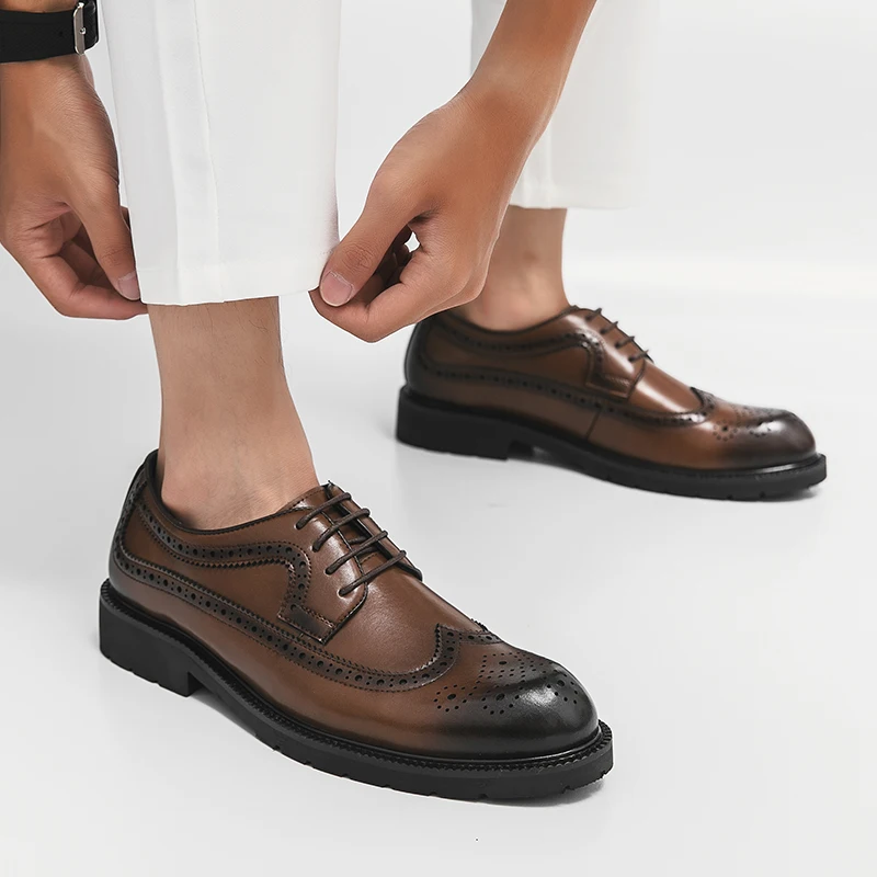 

Brown Handmade Leather Shoes Men Oxford Shoes Formal Classic Brock Carving Business Shoes Prom Dress Derby Shoes Free Shipping