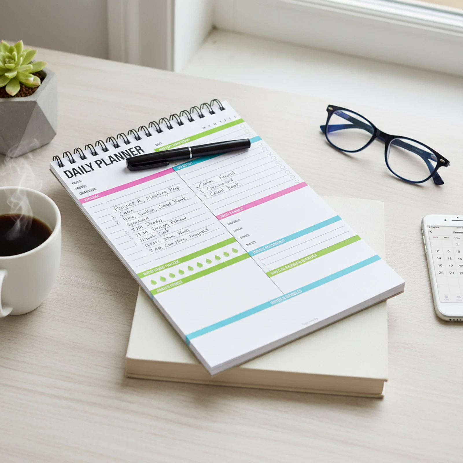 Agenda giornaliera con rilegatura a doppia spirale, agenda settimanale e lista delle cose da fare per l'organizzazione di ufficio, studio e casa - immagine 4