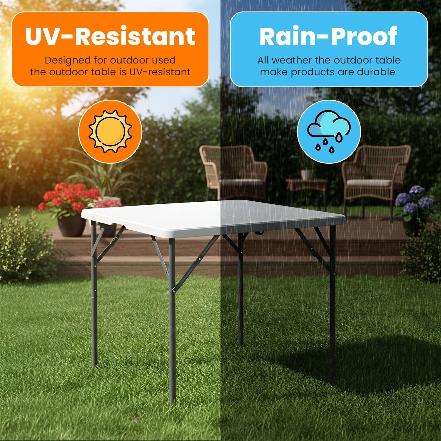 34" Folding Outdoor Dining Table, Portable Plastic Folding Card Table with Handle Suitable for Picnics,Parties,Party and Camping