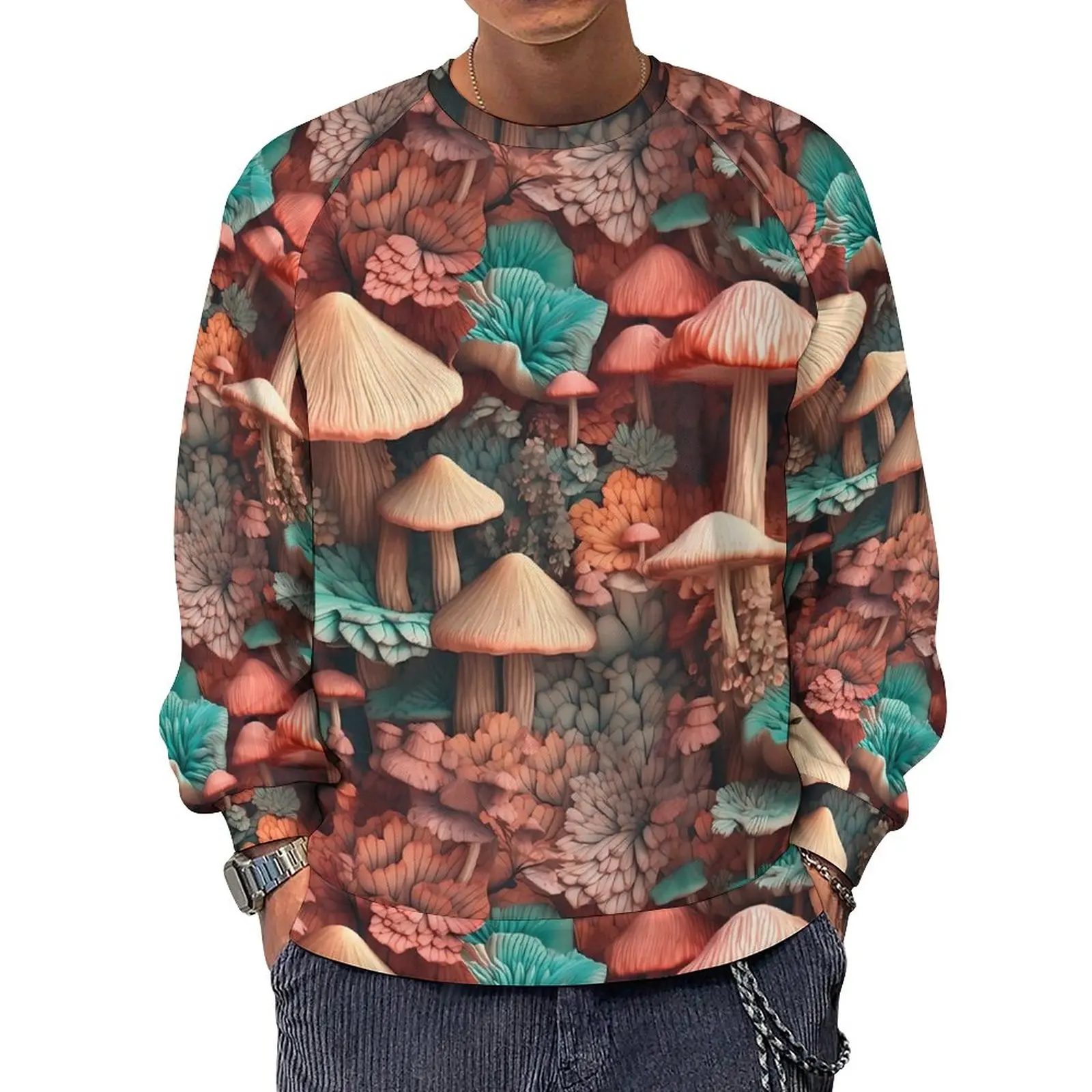 

Sculpted Mushrooms Casual Sweatshirts Colorful Print Y2k Cool O Neck Hoodies Autumn Long-Sleeve Streetwear Oversize Hoodie Gift