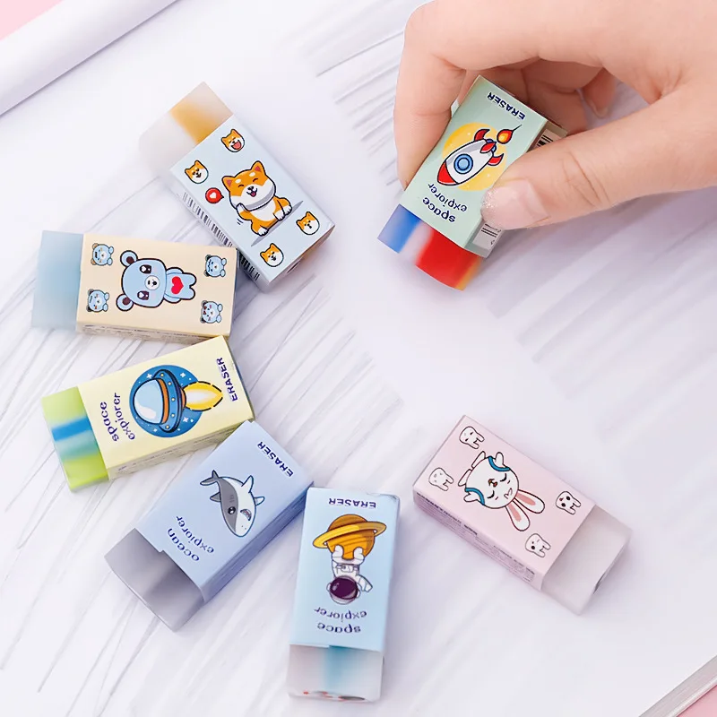 3 Piece Cartoon Cute Astronaut Animals Rubber Mini Eraser Set Novelty Stationery