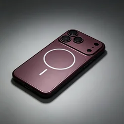 Enhanced Magnetic Metal Charge Case with Large Window Plating - Rugged Protective Cover - iPhone 15 (Cherry Red)