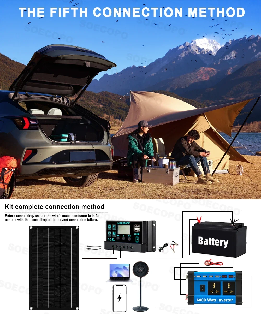 6000W Solar Power Supply 800W Panel 100A Controller 12V DC to AC 110V/220V Alligator Clips Cigarette Lighter for Car Boat CE FCC
