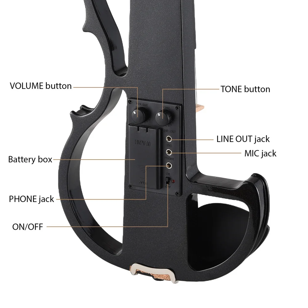 Full Size 4/4 Violin Set with Hard Case Headphones Connecting Cables for Beginner Violin Accessories