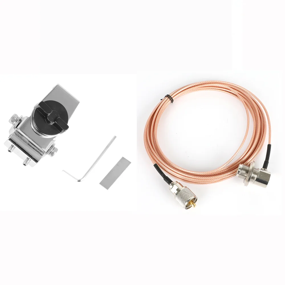 Staffa Di Montaggio Per Antenna Per Autoradio Mobile In Argento Rb-20 Con Cavo Di Prolunga Rg316 Da 5M Per Kenwood Yaesu Qyt Baojie Kt-8900R Th-9800