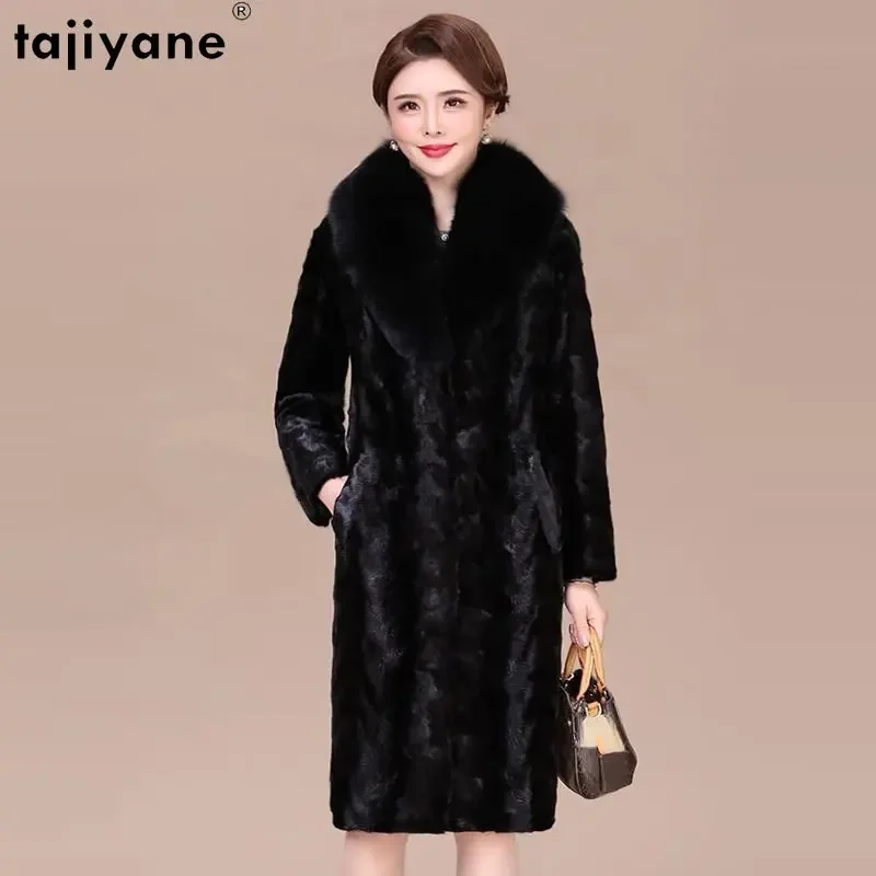 

Tajiyane New Mink Jackets for Women 2023 Real Fur Coat Women Mink Fur Coats Fox Fur Collar Winter Long Coat Women Jacket