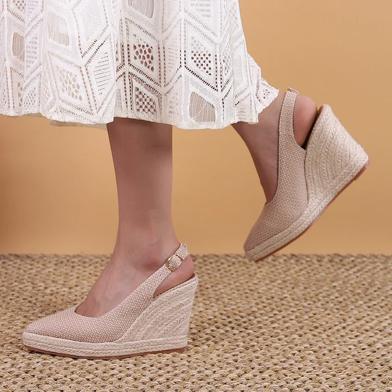 Female Espadrilles Platform Clogs Wedge Fashion Womens Shoes High Heels Shallow Mouth Square Toe Large Size Girl 3