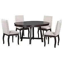 Description Picture 4 of item5-Piece Round Dining Table, Upholstered Chair Set, Round Dining Table with Shelf, Wood Dinings Table Set for Family Dinings Area
