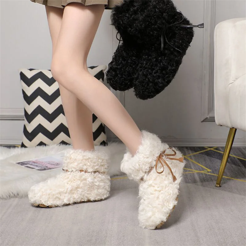 2023 Winter Women's Thick Sole Wool Boots Sheep Curly Wool Warm Snow Boots Luxury Gift for High Quality Women