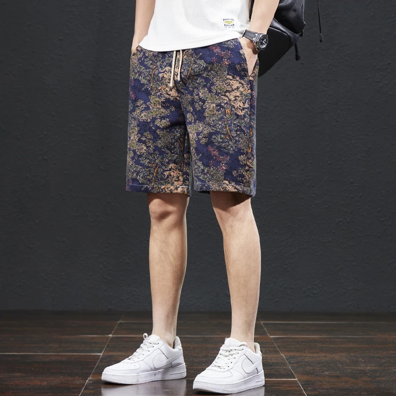 2024 New Ethnic Style Shorts for Men's Summer Thin Elastic Casual Loose Fashion Versatile Beach Casual Capris
