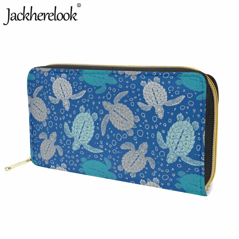 Jackherelook Bohemian Wallet Fashion Women's Long Leather Purse Card Holder Sea Turtle Printed Clutch Ladies Practical Money Bag