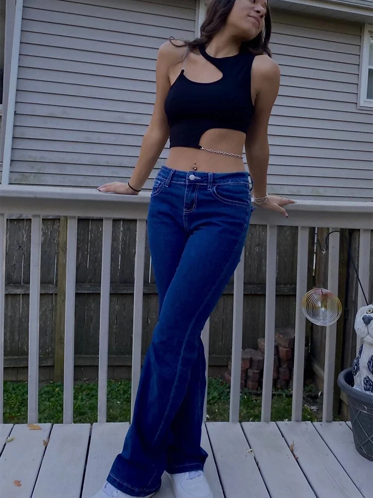 High Street Grunge Chain Cut Out Crop Top Women Summer Y2K Clothes Solid Black Asymmetrical Neck Sleeveless Tank Top Streetwear - Image 3