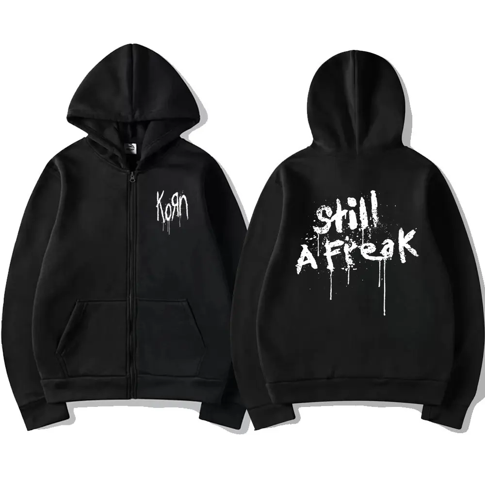 Rock Band Korn Music Concert WORLD TOUR Graphic Zipper Hoodie Men Women Oversized Sweatshirt Male Vintage Gothic Zip Up Jacket